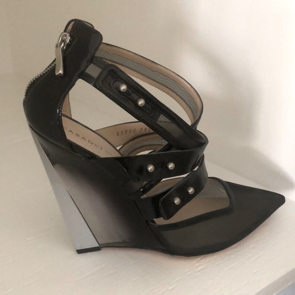 Used Casadei for Prabai Gurung black& silver heel